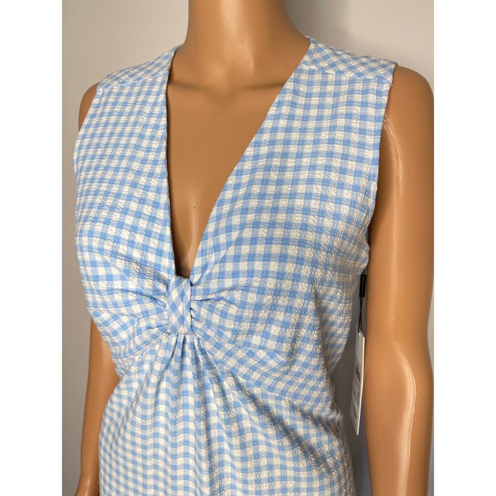 Calvin Klein Women’s Blue Gingham  Sleeveless Front Knot Midi Dress size 10 NWT - Picture 8 of 10